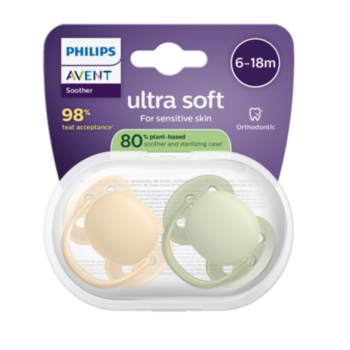 АВЕНТ ЗАЛЪГАЛКИ ОРТОДОНТИЧНИ ULTRA SOFT 6-18M X 2БР ЗЕЛЕНА/ОРАНЖЕВА SCF091/45