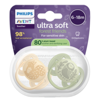 АВЕНТ ЗАЛЪГАЛКИ ОРТОДОНТИЧНИ ULTRA SOFT 6-18M X 2БР КАТЕРИЦА SCF091/46