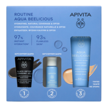 АПИВИТА КОМПЛЕКТ AQUA BEELICIOU ФЛУИД SPF30 40МЛ+ОСВЕЖАВАЩ БУСТЕР 10МЛ+ЧЕРЕН ПОЧИСТВАЩ ГЕЛ 15МЛ
