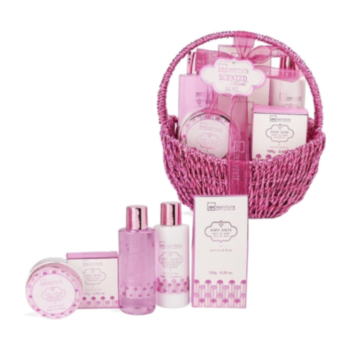 IDC INSTITUTE ПОДАРЪЧЕН КОМПЛЕКТ ЗА ТЯЛО SCENTED BATH ROSE HANDLE BASKET 6 ЧАСТИ 99274