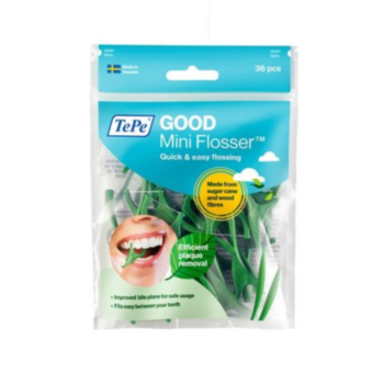 ТЕПЕ КОНЕЦ ЗА ЗЪБИ С ДРЪЖКА MINI FLOSSER  36БР
