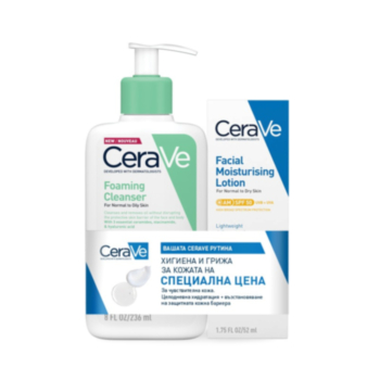 СЕРАВЕ КОМПЛЕКТ ИЗМИВАЩА ГЕЛ ПЯНА 236МЛ+КРЕМ ЗА ЛИЦЕ SPF50 52МЛ 620600 СПЕЦИАЛНА ЦЕНА В