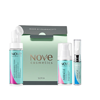 NOVE COSMETICS МИРАКЪЛ ПОЧИСТВАЩА ПЯНА + МИРАКЪЛ GLOW SKIN КРЕМ ЗА ЛИЦЕ + ОКОЛООЧЕН КРЕМ + ПОД. КУТ.