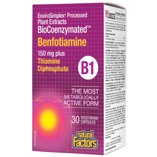 Natural Factors BioCoenzymated ™ Benfotiamine 150 mg plus Thiamine Disphosphate / Бенфотиамин В1 150 mg + Витамин В1 10 mg капс. x 30
