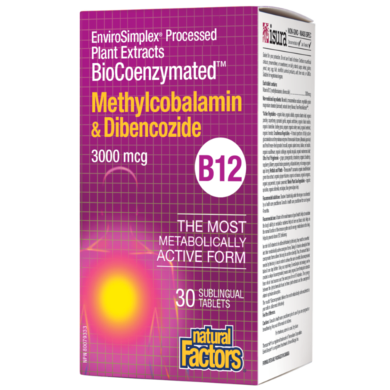 Natural Factors BioCoenzymated ™ Vitamin B12 / ВИТАМИН В12 (МЕТИЛКОБАЛАМИН И ДИБЕНКОЗИД) 3000 µg x 30 сублингвални таблетки
