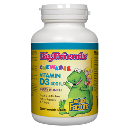 Natural Factors Vitamin D3 400 IU / ВИТАМИН D3  BIG FRIENDS ЗА ДЕЦА 400 IU дъвчащи таблетки, с плодов вкус x 250