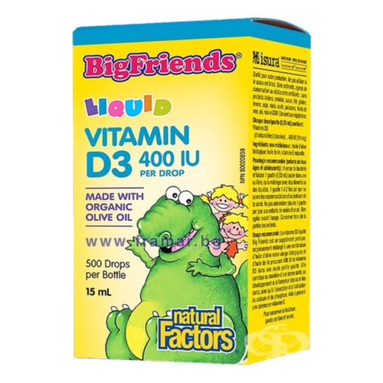 Natural Factors Vitamin D3 Big Friends®/ Витамин D3 за деца 400 IU x 15 ml/ 500 дози