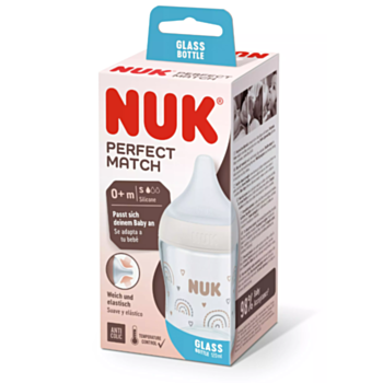 НУК СТЪКЛЕНО ШИШЕ TEMPERATURE CONTROL 120МЛ+БИБЕРОН СИЛИКОН S ДЪГА 10747136