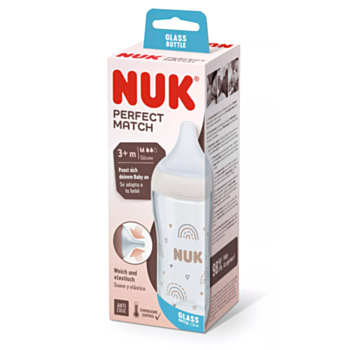НУК СТЪКЛЕНО ШИШЕ TEMPERATURE CONTROL 230МЛ+БИБЕРОН СИЛИКОН М ДЪГА 10745148