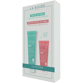 LA ROSEE КОМПЛЕКТ ПАСТА ЗА ЗЪБИ С ОРГАНИЧНА МЕНТА 75МЛ+ДЕТСКА ПАСТА ЗА ЗЪБИ С ВКУС НА ЯГОДА 50МЛ