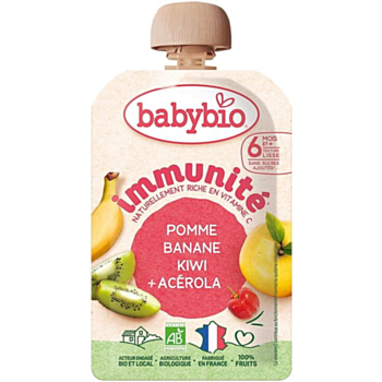 БЕЙБИ БИО ПЛОДОВ МУС ЗА ИМУНИТЕТ ЯБЪЛКА БАНАН КИВИ И АЦЕРОЛА 100ГР