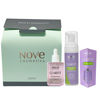 NOVE COSMETICS КЛАРИТЕ ПОЧИСТВАЩА ПЯНА + АЗЕПЮР КРЕМ + СЕРУМ С ХИАЛУРОНОВА КИСЕЛИНА + ПОДАР. КУТИЯ