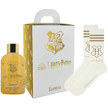 ХАРИ ПОТЪР КОМПЛЕКТ LUMOS ПАРФЮМЕН ДУШ ГЕЛ 300МЛ+"HOGWARTS" МАГИЧНИ ЧОРАПИ