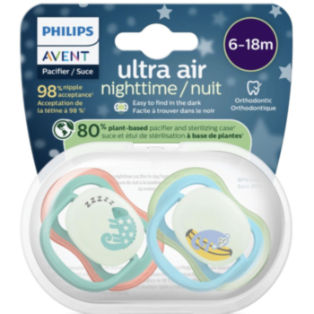 АВЕНТ ЗАЛЪГАЛКИ ОРТОДОНТИЧНИ ULTRA AIR НОЩНА 6-18M X 2БР ЖИВОТНИ МОМЧЕ SCF376/28