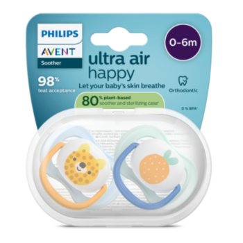 АВЕНТ ЗАЛЪГАЛКИ ОРТОДОНТИЧНИ ULTRA AIR 0-6M X 2БР ЛЪВ SCF080/23