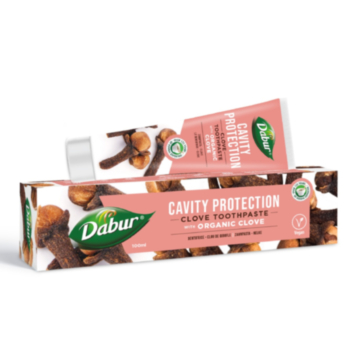 DABUR НАТУРАЛНА ПАСТА ЗА ЗЪБИ С ОРГАНИЧЕН КАРАМФИЛ ЗА ЗАЩИТА ОТ КАРИЕСИ CAVITY PROTECTION 100ГР