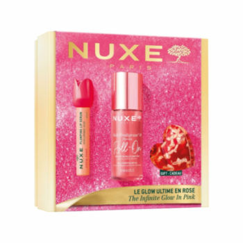 НУКС КОМПЛЕКТ СУХО МАСЛО РОЛ-ОН 60МЛ+INFINITY GLOW IN PINK СЕРУМ ЗА УСТНИ 8МЛ+АКСЕСОАР ЗА КОСА