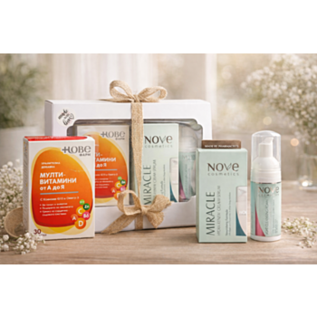 НОВЕ ФАРМ КОМПЛ. ХИДРАТИРАЩ КРЕМ-СЕРУМ + МУЛТИВИТАМИНИ С Q10 И ОМЕГА 3 С ПОДАРЪК ПЯНА ЗА ЛИЦЕ 60МЛ