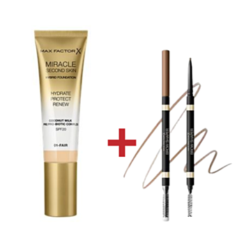 МФ КОМПЛЕКТ ФДТ МИРИКЪЛ ТЪЧ СКИН ПЕРФЕКТОР 001 + МОЛИВ ЗА ВЕЖДИ БРАУН ШЕЙПЪР 10