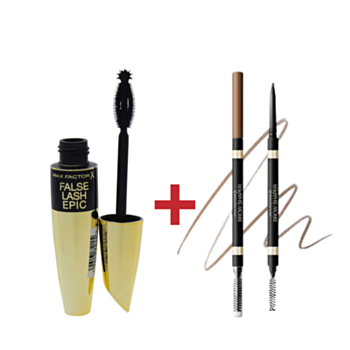 МФ КОМПЛЕКТ СПИРАЛА ФОЛС ЛАШ ЕПИК ЧЕРНА 13МЛ + МОЛИВ ЗА ВЕЖДИ БРАУН ШЕЙПЪР 10