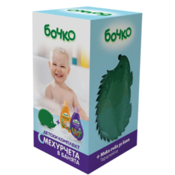 БОЧКО КОМПЛЕКТ ДЕТСКИ ШАМПОАН И ДУШ ГЕЛ 2В1 Х 2 ПРАСКОВА И ГОРСКИ ПЛОД +ГЪБА ЗА БАНЯ