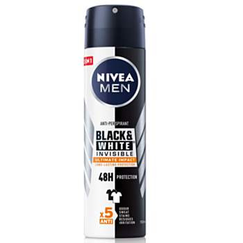 НИВЕА ДЕЗОДОРАНТ СПРЕЙ МЪЖКИ INVISIBLE ON BLACK&WHITE ULTIMATE IMPACT 150МЛ DEL Х