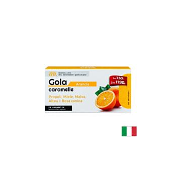 Билкови бонбони за гърло с прополис, пчелен мед, горски слез, бяла ружа и шипка, 24 броя с вкус на портокал 8052049550642