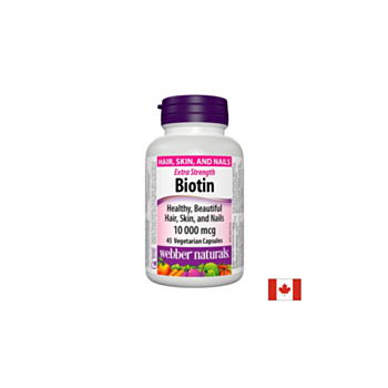 Biotin Extra Strength / Биотин екстра сила, 10000 mcg, 45 капсули Webber Naturals 625273032932