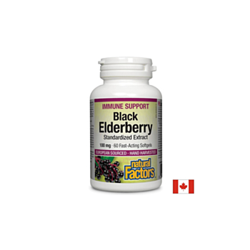 Black Elderberry Standardized Extract / Черен бъз /Стандартизиран екстракт/, 100 mg, 60 бързоусвоими софтгел капсули Natural Factors 068958047065
