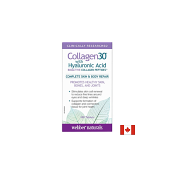 Collagen30® with Hyaluronic Acid / Колаген (биоактивни колагенови пептиди) с хиалуронова киселина, 180 таблетки Webber Naturals 625273036640