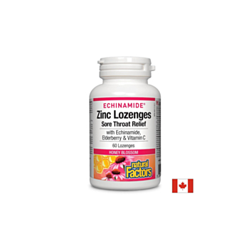Echinamide® / Цинк, ехинацея, витамин С и черен бъз, 60 таблетки за смучене с вкус на цветен мед Natural Factors 627765016888