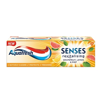 * АКВАФРЕШ ПАСТА ЗА ЗЪБИ SENSES ЕНЕРГИЗИРАЩА С ГРЕЙПФРУТ 75МЛ