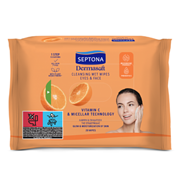 СЕПТОНА МИЦЕЛАРНИ МОКРИ КЪРПИЧКИ ЗА ЛИЦЕ И ОЧИ С ВИТАМИН Ц Х 20БР