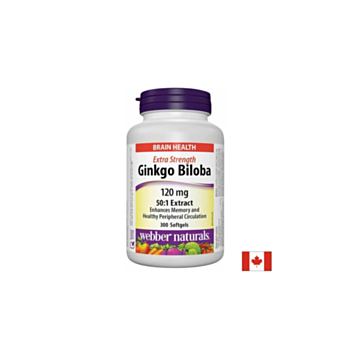Гинко билоба - Памет, концентрация и кръвообращение, висококонцентрирана формула, 120 mg х 300 софтгел капсули 625273051827