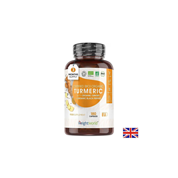 Грижа за костите, ставите и сърцето - Куркума + Джинджифил и Черен пипер Био, 180 капсули - Turmeric 