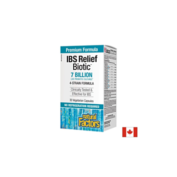 IBS Relief Biotic™ / Мултипробиотик 4 щама, 7 млрд. активни пробиотици x 30  капсули Natural Factors 068958018614