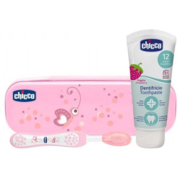 ЧИКО КОМПЛЕКТ ЗА ПОЧИСТВАНЕ НА ЗЪБКИ *ПАСТА ЗА ЗЪБИ ЯГОДА 12М+ И ЧЕТКА СЛЕД 6- ТИ МЕСЕЦ