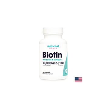 Коса, кожа, нокти - Биотин с Фолат и Колаген, 120 капсули Nutricost 810014674643