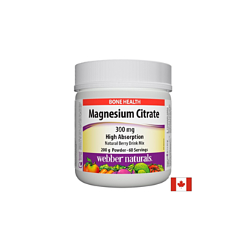 Magnesium Citrate - Магнезий цитрат с висока абсорбация 300 mg, 200 g прах с вкус на горски плодове Webber Naturals 625273031690