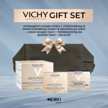 ВИШИ GIFT SET НЕОВАДИОЛ НОЩЕН КРЕМ С УПЛЪТНЯВАЩ И РЕВИТАЛИЗИРАЩ ЕФЕКТ В МЕНОПАУЗА 50МЛ + МЕНО НОЩЕН 15МЛ + ПЕРИМЕНОПАУЗА ДНЕВЕН 15МЛ + НЕСЕСЕР