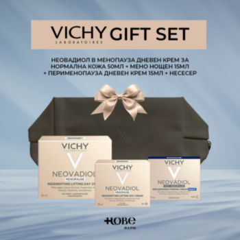ВИШИ GIFT SET НЕОВАДИОЛ В МЕНОПАУЗА ДНЕВЕН КРЕМ ЗА НОРМАЛНА КОЖА 50МЛ + МЕНО НОЩЕН 15МЛ + ПЕРИМЕНОПАУЗА ДНЕВЕН КРЕМ 15МЛ + НЕСЕСЕР