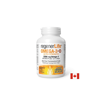 Омега-3 (ЕРА DHA 680335) + Витамин D3 500 IU  - RegenerLife™, 90 софтгел капсули Natural Factors 627765035230