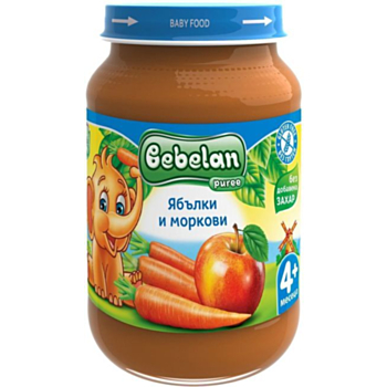 БЕБЕЛАН 1168 ПЮРЕ ЯБЪЛКИ И МОРКОВИ 190г 4м+ 
