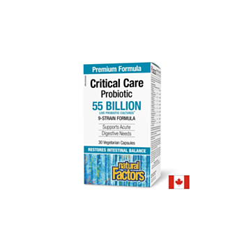 Пробиотик - Critical Care Probiotic, 55 млрд. активни пробиотици, 9 щама формула, 30 V-капсули Natural Factors 627765016976