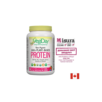 Растителен протеин VegiDay от 100% органичен грах, ориз и семена, 936 g, 30 дози, с вкус на горски плодове