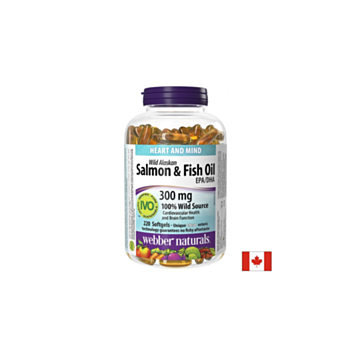 Сърдечна и мозъчна функция - Дива сьомга (масло) от Аляска (1000 mg)+ Рибено масло (300 mg), 220 софтгел капсули 6253273033984