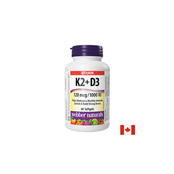 В подкрепа на костите и зъбите - Витамин K2 120 µg + D3 1000 IU/ 25 µg, 60 софтгел капсули/ 60 дози 0625273039337