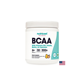 Верижно-разклонени аминокиселини BCAA + витамин D3, Фолиева киселина , биотин, калций (за жени), 300 g прах с вкус на манго 857077008633