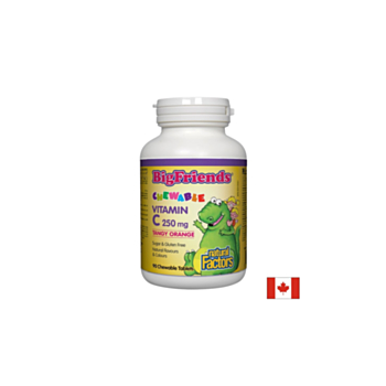 Vitamin C BigFriends®/ Витамин С за деца 250 mg х 90 дъвчащи таблетки с вкус на портокал Natural Factors 068958013954