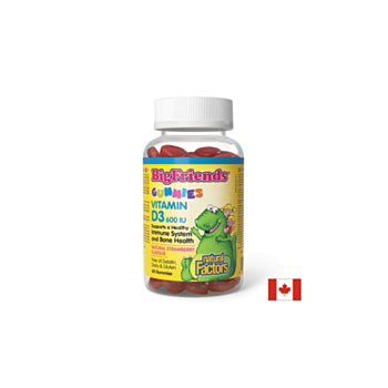 Витамин D3 Гъми за Деца - Big Friends, 600 IU, 60 желирани таблетки с вкус на ягода Natural Factors 627765010480